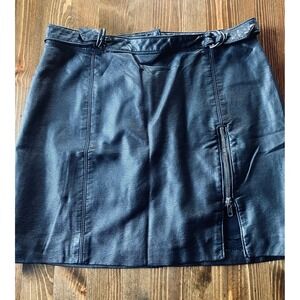 Vintage Free People Black Faux Leather Belted Mini Skirt Zipper Detail Women Y2K